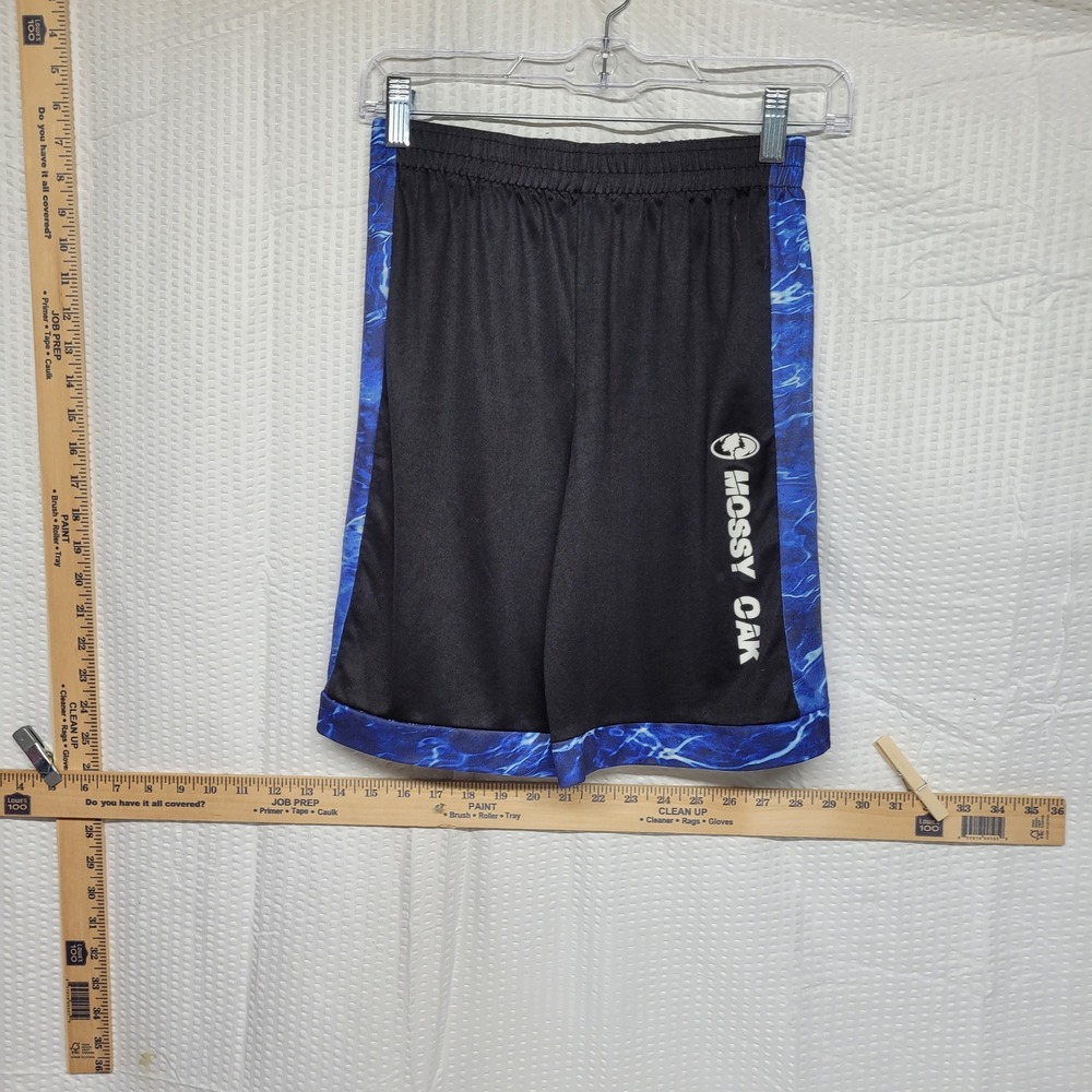Mossy Oak Fishing Boys Black Blue Water Camo Athletic Shorts Size 10/12